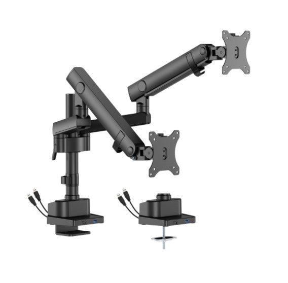 Brateck LDT84-C024UCP-B DUAL SCREEN POLE-MOUNTED HEAVY-DUTY MECHANICAL SPRING MONITOR ARM WITH USB PORTS BLACK