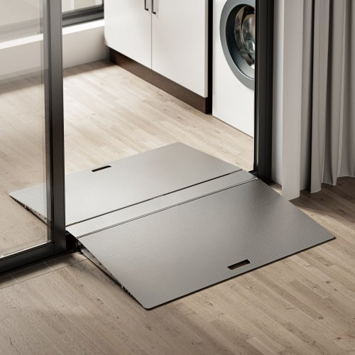 Brateck Two-Sided Aluminum Wheelchair Threshold Ramp, Silver Color, 1114x920x60mm, Weight Capacity 300kg