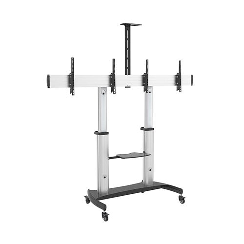 Brateck Dual Screen Aluminum Height-Adjustable TV Cart with Media Shelf for 37'-60' TVs Up to 50kg, 1220x710x1890, Height Adjustable