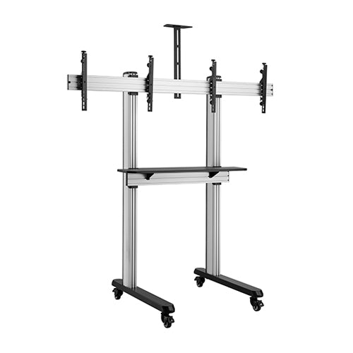 Brateck Dual Screen Video Conferencing TV Cart for 45'-55' TVs Up to 50kg each, Fine Texture Grey, 2009x1000x2460mm