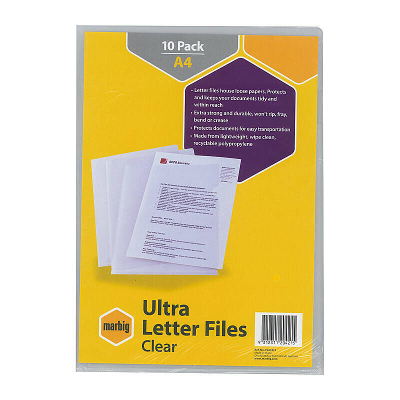 Marbig Letter File A4 Ultra Clear Pack of 10 - 2004212
