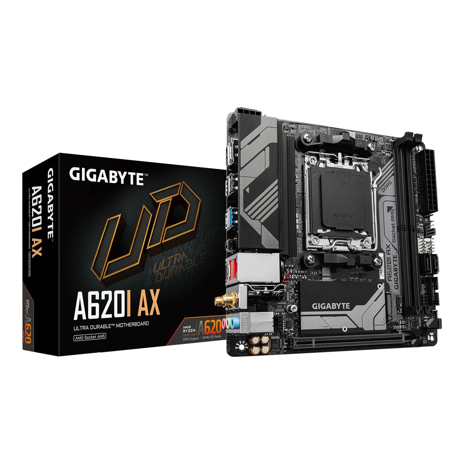 Gigabyte  A620I AX 1.0, AMD AM5, 2 x DDR5 up to 128 GB,  1 x HDMI, 1 x PCI Express x16, 1 x M.2, 2 x SATA, 4x USB 3.2