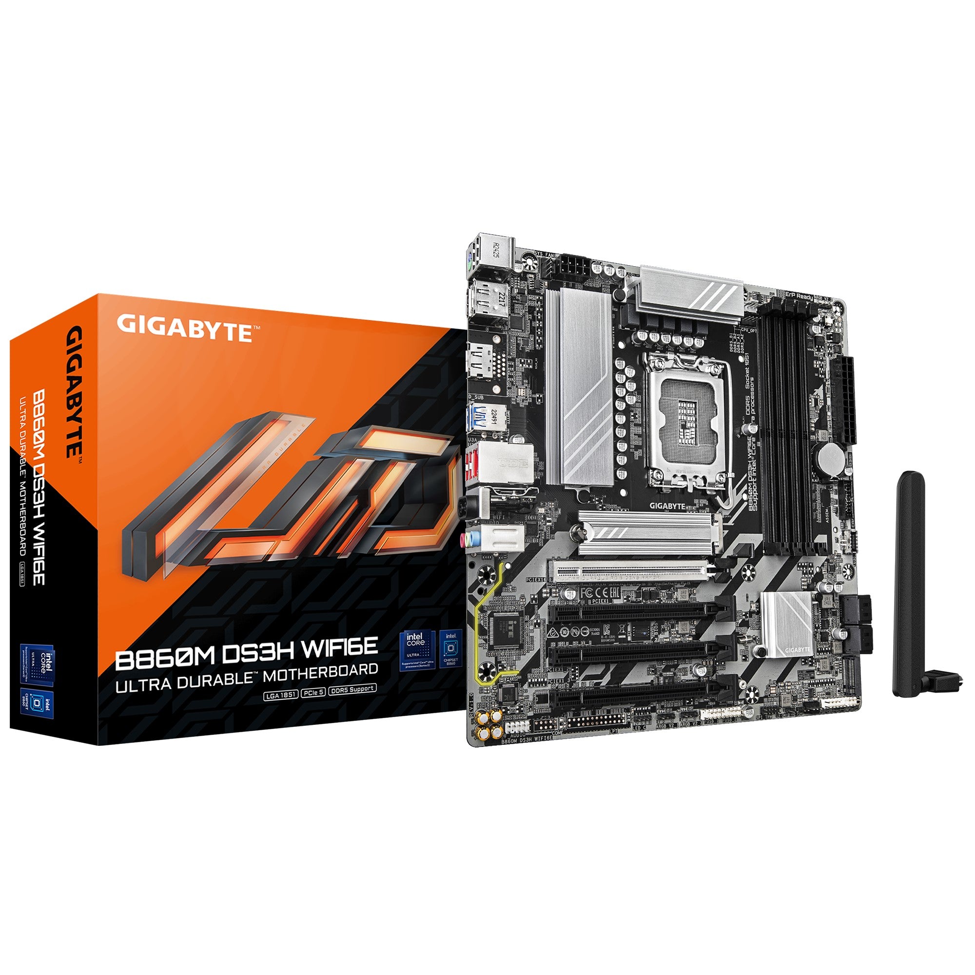 Gigabyte  B860M DS3H WIFI6E 1.0, Intel  B860, 4 x DDR5 up to 256 GB, 1x HDMI, 4 x PCI Express x16, 2 x M.2, 4 x SATA, 5x USB 3.2