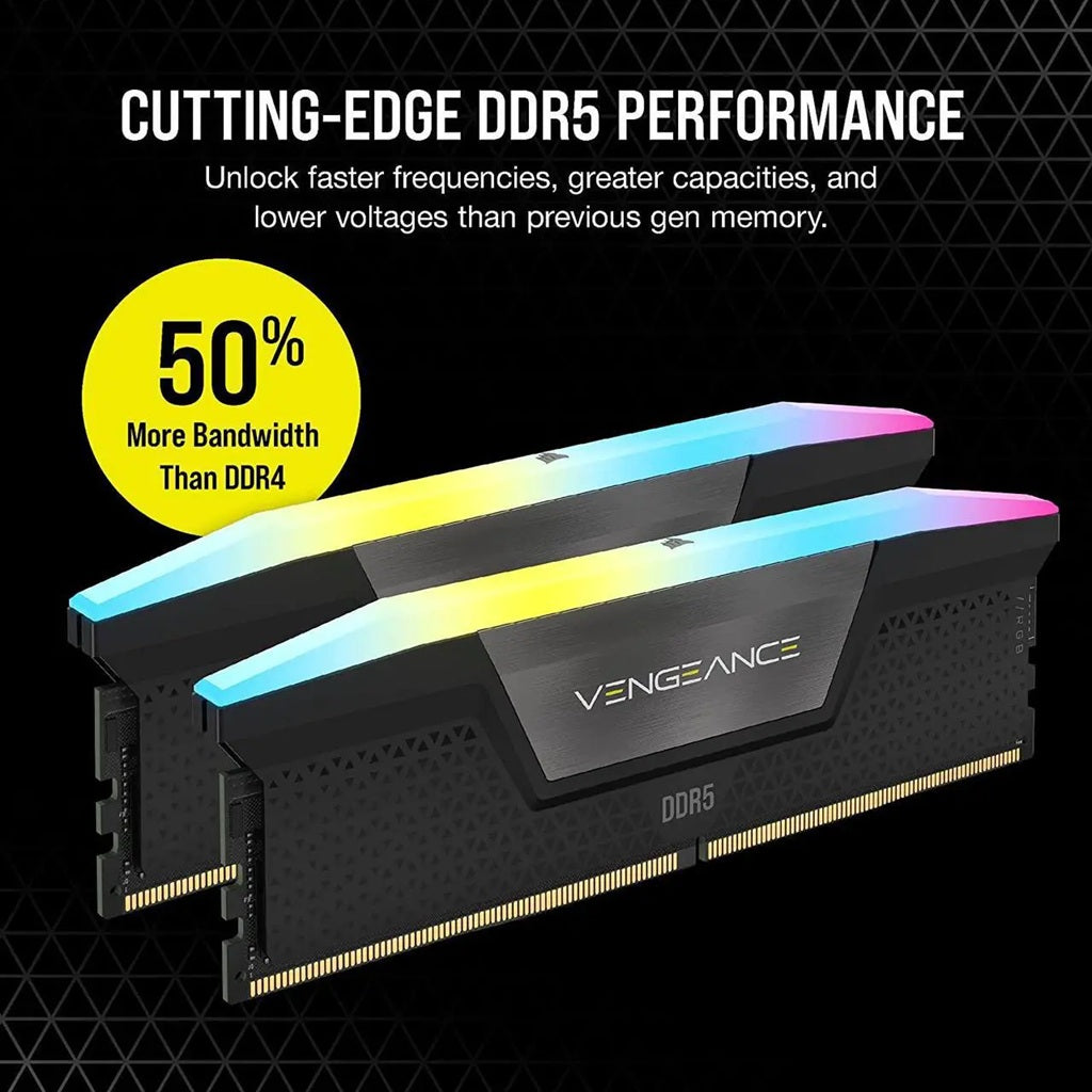 Corsair Vengeance RGB DDR5 16GB (2 x 8GB) DDR5 5200 CL40-40-40-77 1.25V Intel XMP & AMD EXPO - GREY, 288-pin DIMM, RGB, iCUE