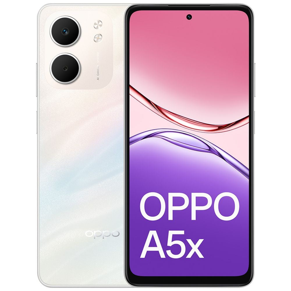 OPPO A5x 4G 128GB - White (CPH2725AU WHITE), 6.67', HD+, 120Hz, 4GB/128GB, 32MP/5MP, Dual SIM, 6000mAh,IP65, 2 Years Warranty