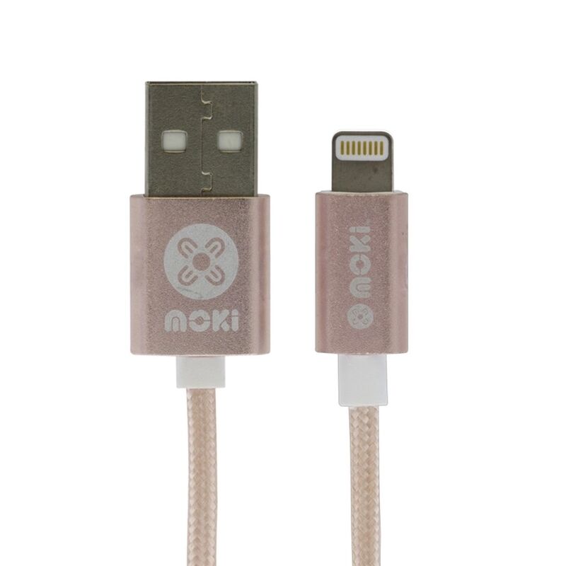 Moki International Braided Lightning SynCharge Cable 90cm - Rose Gold