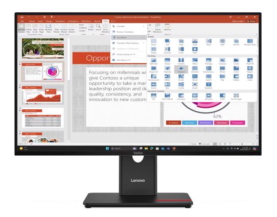 Lenovo ThinkVision T27i-40 27' FHD Monitor 120Hz 1920x1080 16:9 Height Adjustable Tilt Swivel Pivot USB-C Dock 15W PD 3xUSB-A DP HDMI VGA ~63A4MAR1AU
