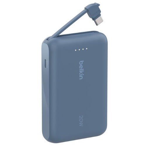 Belkin BoostCharge 10K Power Bank with Integrated 20W USB-C Cable (5.7 cm) â€“ Blue, 2Ã— USB-C (20W), $2,500 CEW, 2-Year Warranty