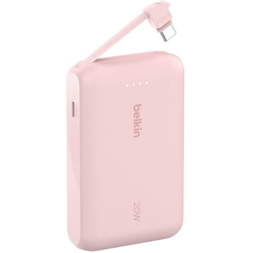 Belkin BoostCharge 10K Power Bank with Integrated 20W USB-C Cable (5.7 cm) â€“ Pink, 2Ã— USB-C (20W), $2,500 CEW, 2-Year Warranty