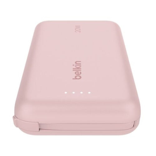 Belkin BoostCharge 10K Power Bank with Integrated 20W USB-C Cable (5.7 cm) â€“ Pink, 2Ã— USB-C (20W), $2,500 CEW, 2-Year Warranty