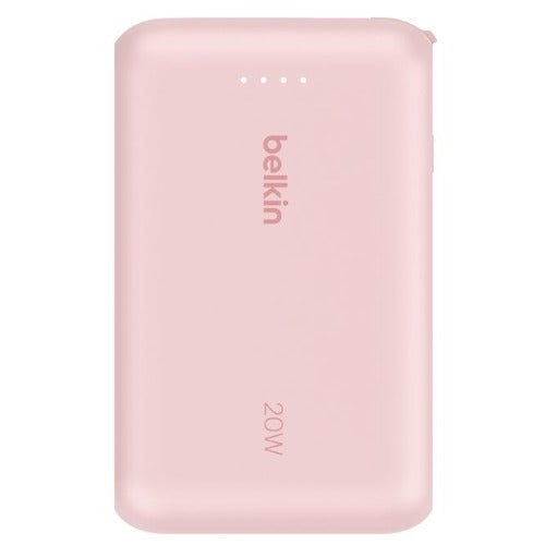 Belkin BoostCharge 10K Power Bank with Integrated 20W USB-C Cable (5.7 cm) â€“ Pink, 2Ã— USB-C (20W), $2,500 CEW, 2-Year Warranty