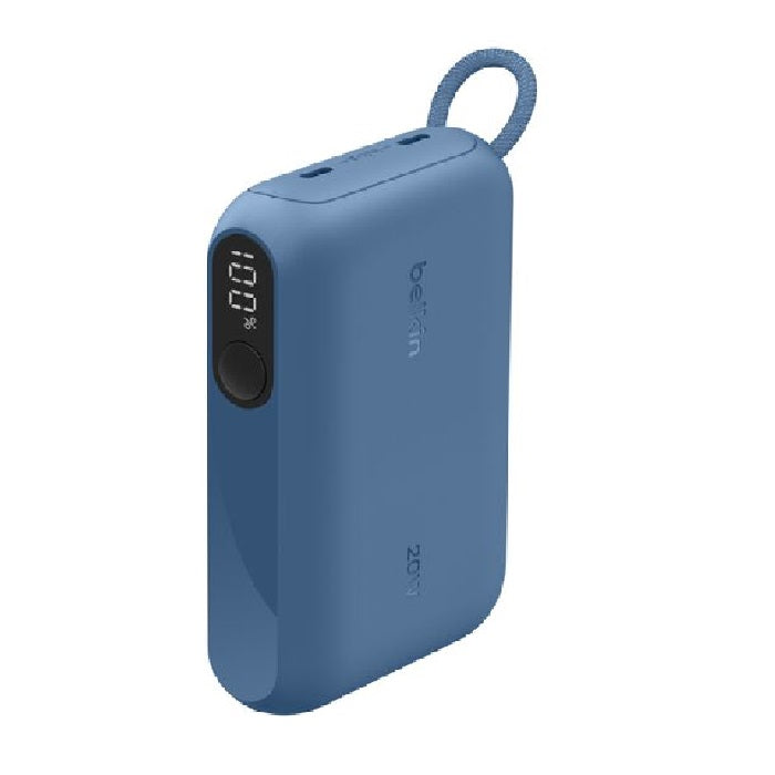 Belkin BoostCharge 10000mAh Power Bank with Display and Integrated USB-C Cable 60W (15 cm) â€“ Blue, 2Ã— USB-C (20W), $2,500 CEW, 2-Year Warranty