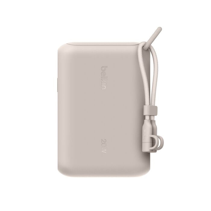 Belkin BoostCharge 10000mAh Power Bank with Display and Integrated USB-C Cable 60W (15 cm) â€“ Sand, 2Ã— USB-C (20W), $2,500 CEW, 2-Year Warranty