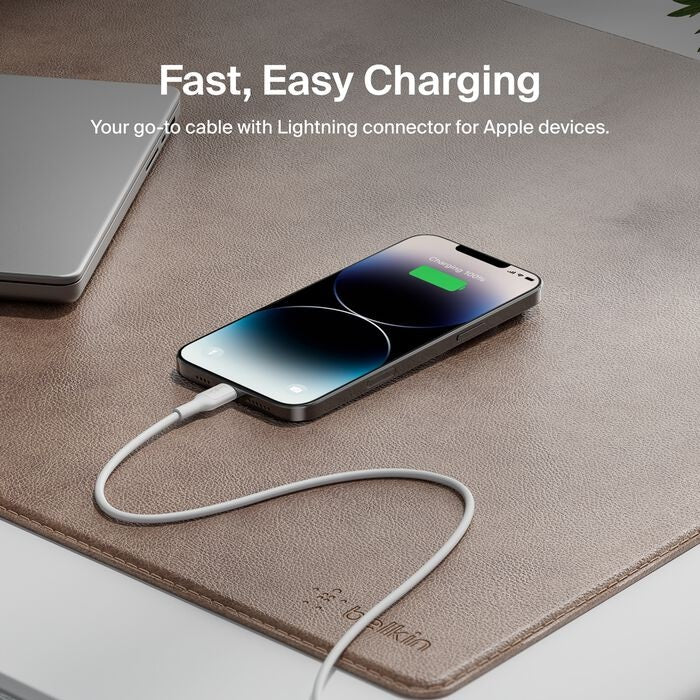 Belkin BoostCharge Lightning to USB-C Cable (1 m) â€“ White, 3A/15W, 480 Mbps, 300K + Bends, Apple iPhone, MFi-Certified, 2-Year Warranty