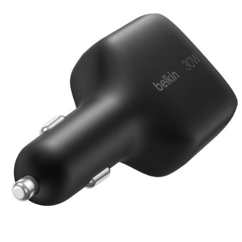 Belkin BoostCharge 30W Retractable Car Charger â€“ Black, Fast Charge, Retractable Cable (70 cm), 1Ã— USB-A, 1Ã— USB-C, $2,500 CEW, 2-Year Warranty