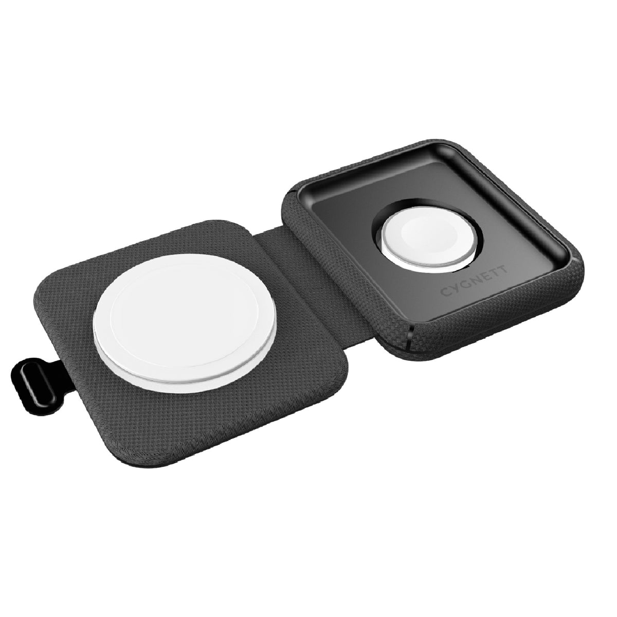 Cygnett MagTravel Qi2.0 2-in-1 Wireless Charger - Black (CY5138WIRDE), 1.2M USB-C Cable,15W, Compact and lightweight, 2 Years Warranty