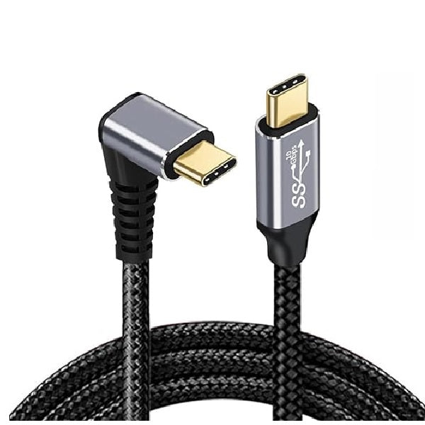 USP Braided USB-C to USB-C Right Angle Cable (1M) - Black,  100W Power, Support 10Gbps Data Speed, Reversible Design
