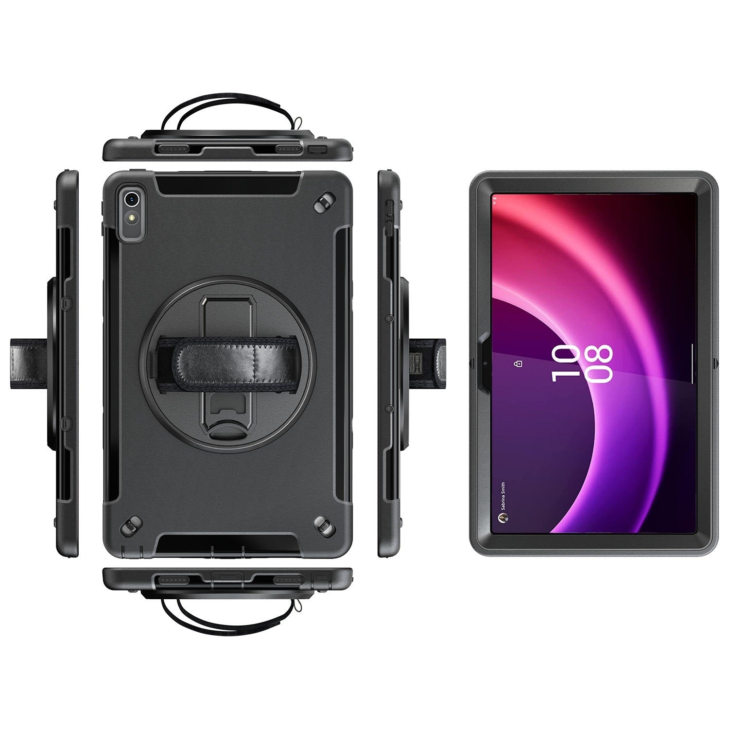 USP Rugged Lenovo Tab P11 (11') (2nd Gen) Case + Screen Protector Black - Built-in-Kickstand,Adjustable Hand Strap,Reinforced Corners,Raised Edges