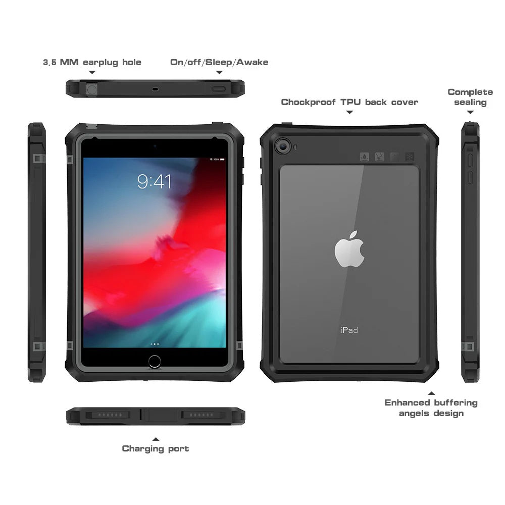 USP Apple iPad Mini (7.9') (5th/4th Gen) WaterProof Case Black - Support Smart Control Keyboard, 360Â° Rotation, DustProof, SnowProof, IP68