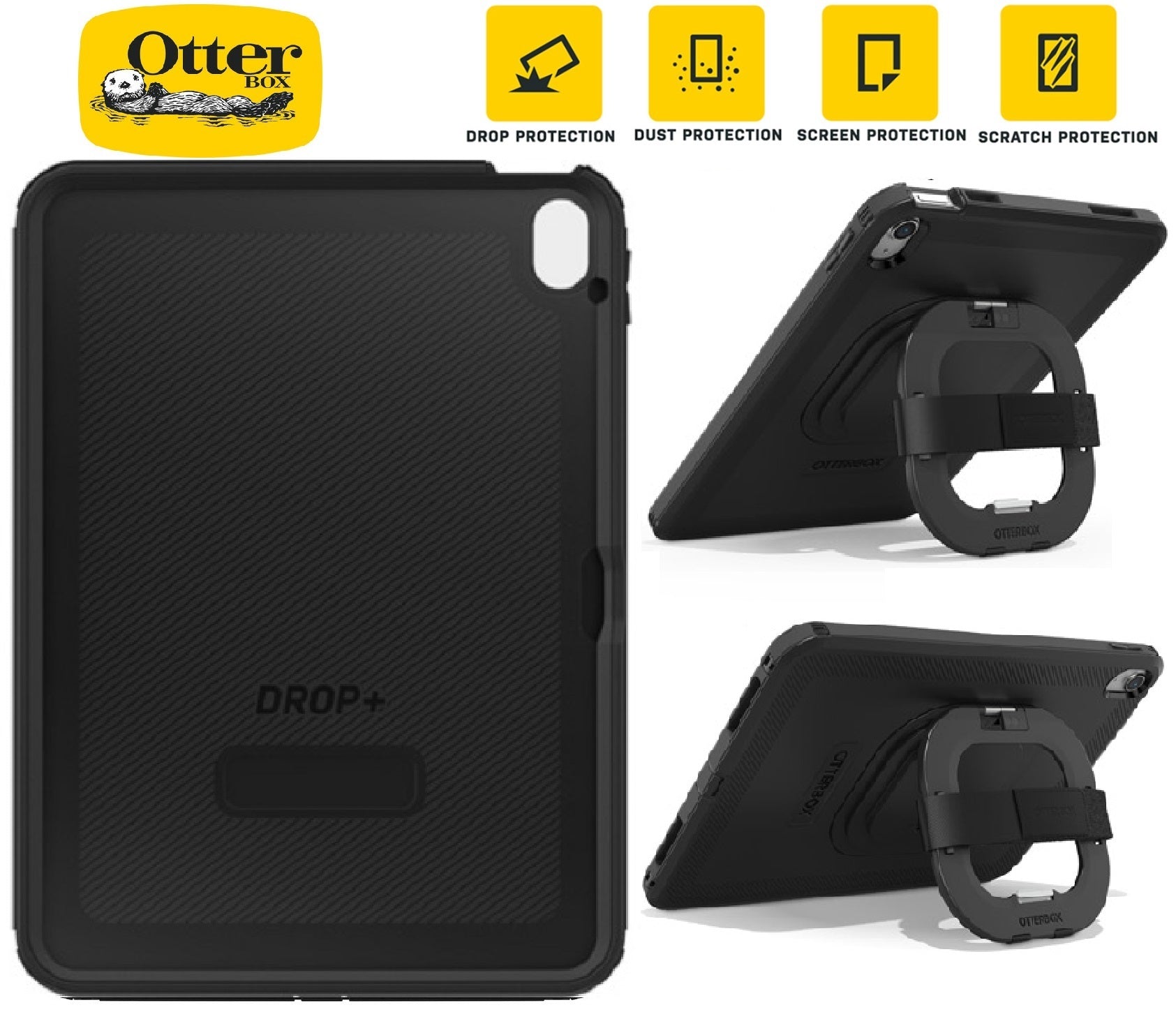 OtterBox Rugged Defender Apple iPad 11-inch (A16) (11th Gen) / iPad 10.9-inch (10th Gen) Kickstand Case - Black - No Retail Packaging - 77-90431