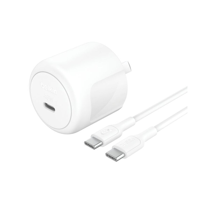 Belkin BoostCharge Compact 45W USB-C (Pd 3.1) Wall Charger â€“ White, Best for iPhone & Samsung, $2,500 CEW, 2-Year Warranty