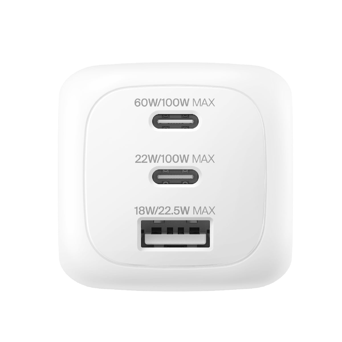 Belkin BoostCharge Pro 100W 3-Port GaN Wall Charger â€“ White, 2Ã— USB-C, 1Ã— USB-A, Compact Laptop Charger, $2,500 CEW, 2-Year Warranty