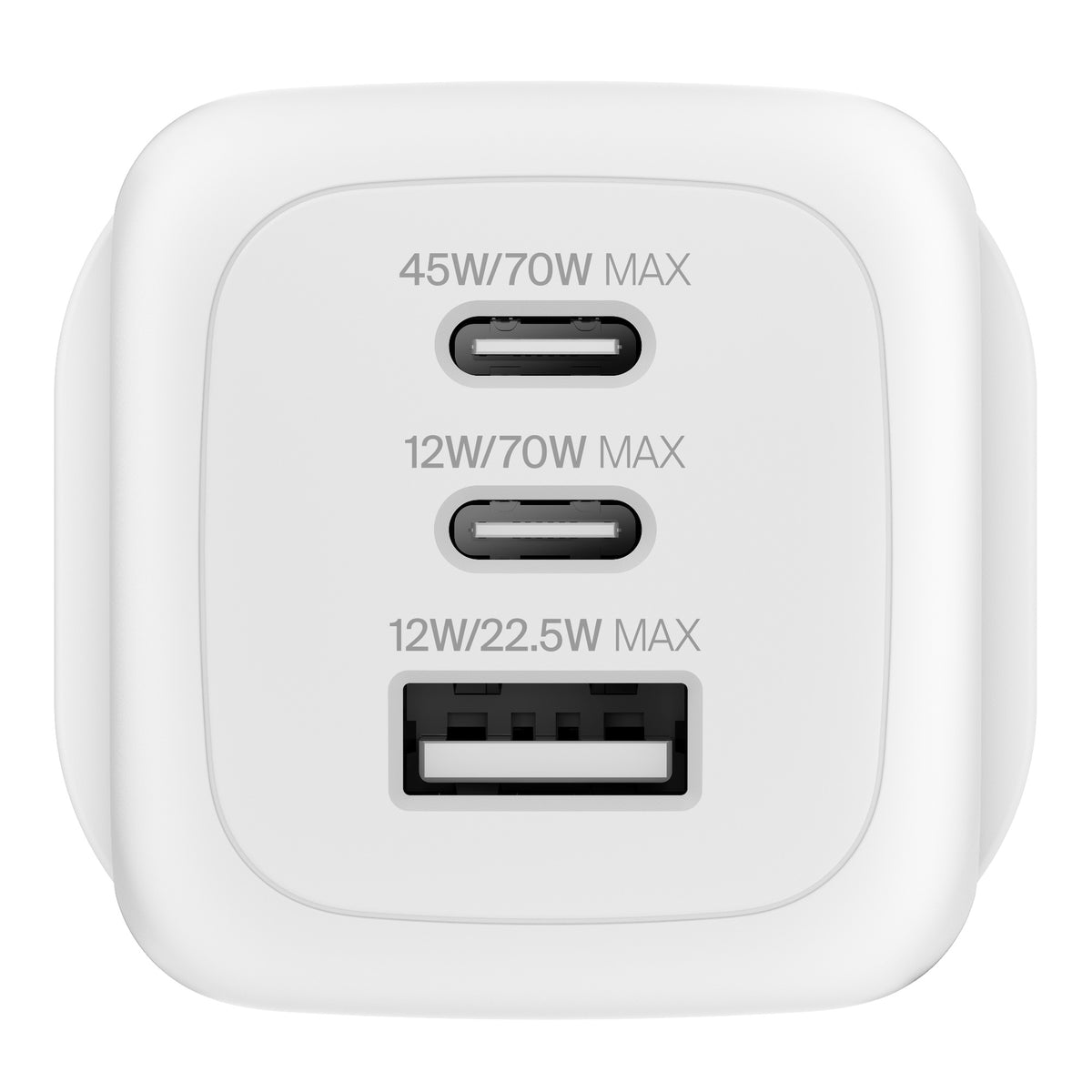 Belkin BoostCharge Pro 70W 3-Port GaN Wall Charger â€“ White, Compact & Powerful, Laptop Charger, Travel-Ready, $2,500 CEW, 2-Year Warranty