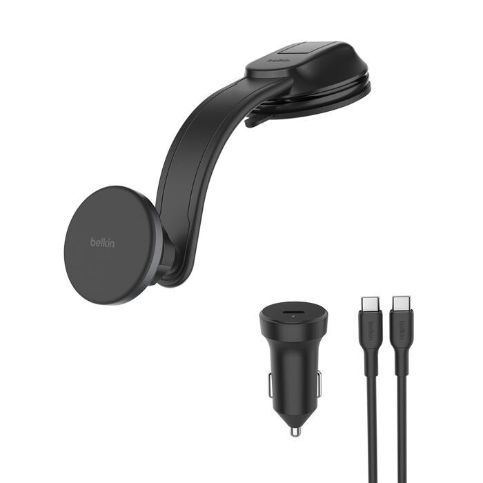 Belkin BoostCharge Magnetic Wireless Charging Car Dash Mount with Qi2 (15W) + 27W Car Adapter + USB-C Cable (1 m) â€“ Black, $2,500 CEW, 2-Year Warranty