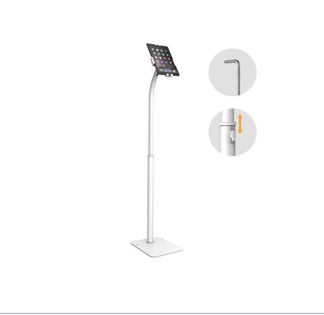 Bratech Height Adjustable Universal Anti-TheftTable Floor Stand compatible with7.9'-11' Tablets-White 220x300x1325mm Anti-Theft Locking Screw