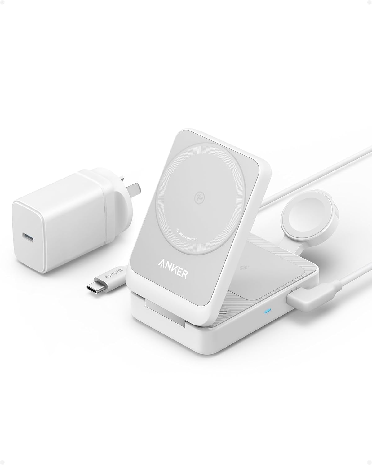 Anker MagSafe Charger Compatible, Anker MagGo 3-in-1 Charging Station, Qi2 Certified 15W Wireless Charger Stand