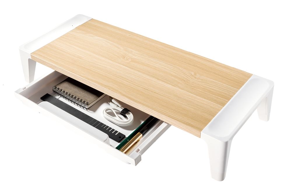 mbeat activiva Eroglife Monitor Stand Riser with Storage Drawer -  Ergonomic Design, Reduces Eye Strain and Improves Work Posture, White Oak