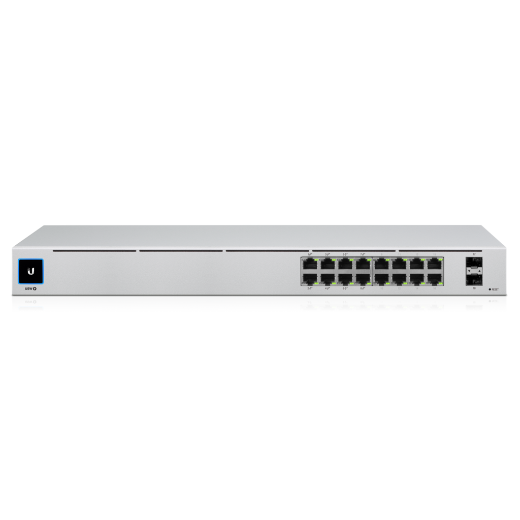Ubiquiti USW-16-POE UniFi 16-port Managed Gigabit Switch - 8x PoE+ Ports, 8x Gigabit Ethernet Ports, 2x SFP , 42W, Touch Display, Fanless , GEN2,