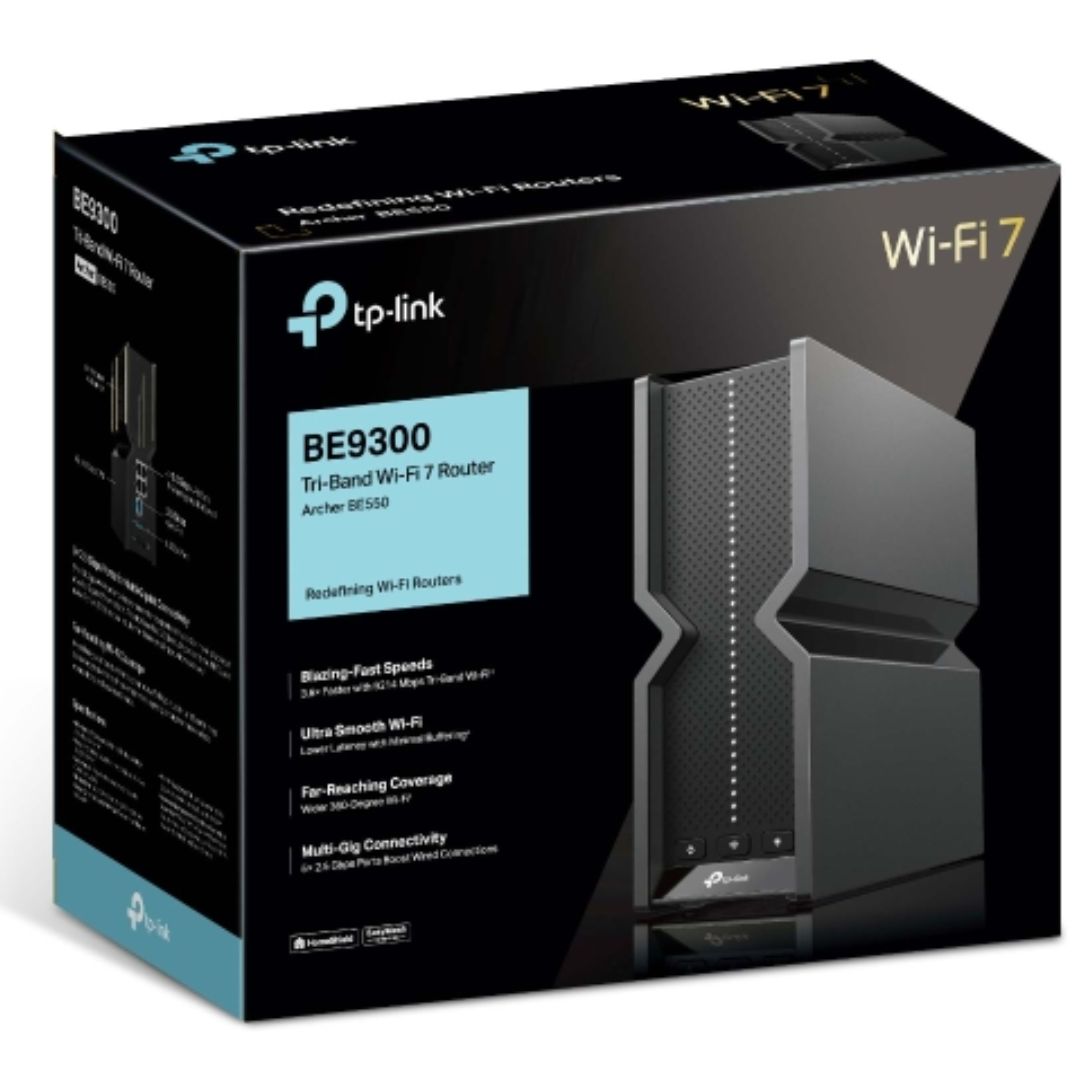 TP-Link Archer BE550 BE9300 Tri-Band Wi-Fi 7 Router (WIFI7) 574 Mbps at 2.4 GHz + 2880 Mbps at 5 GHz + 5760 Mbps at 6 , 6Ã— Internal Antennas, 1.5 GHz