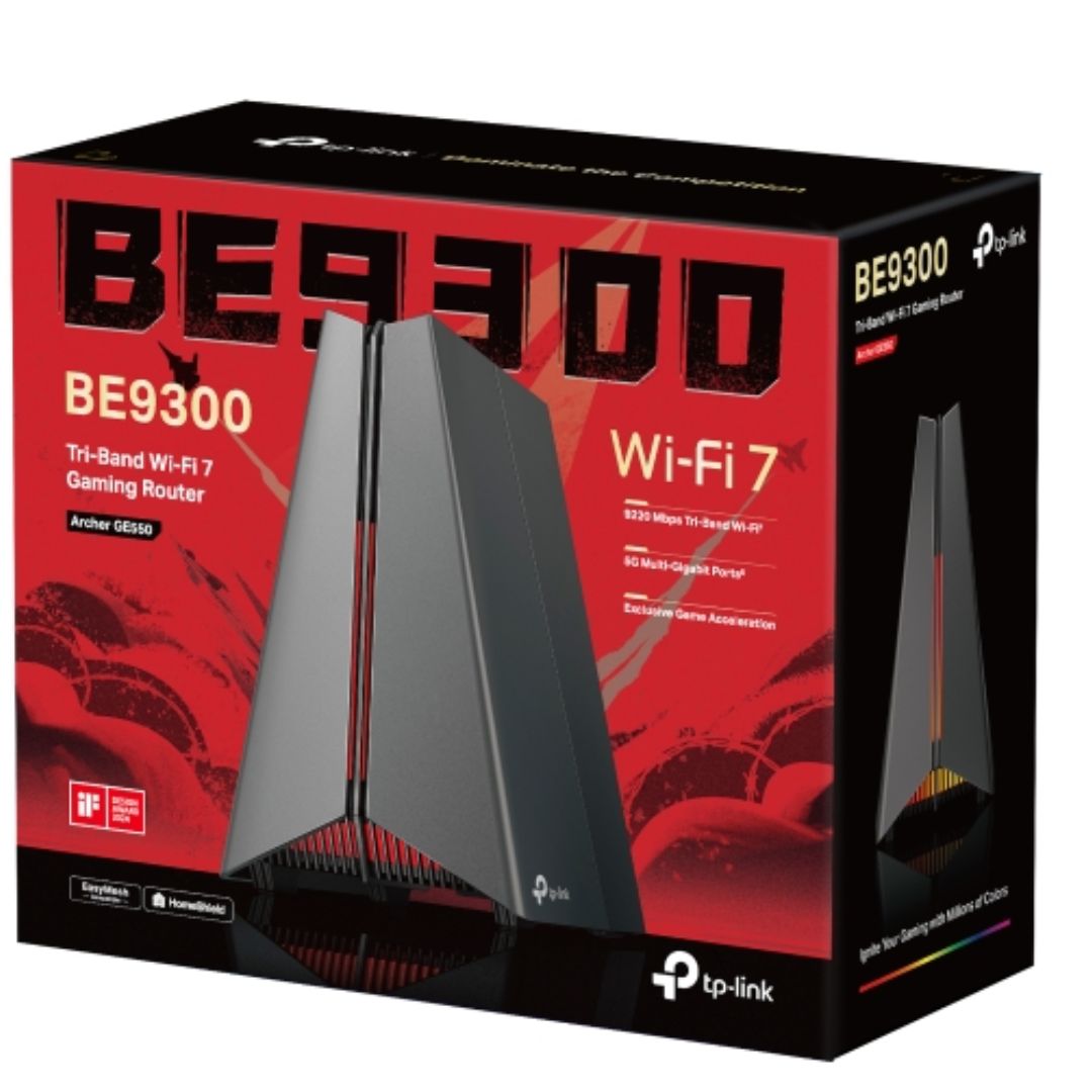 TP-Link Archer GE550 BE9300 Tri-Band Wi-Fi 7 Gaming Router (WIFI7) 574 Mbps at 2.4 GHz + 2882 Mbps at 5 GHz + 5764 Mbps at 6 GHz,  4Ã— Internal Antenna