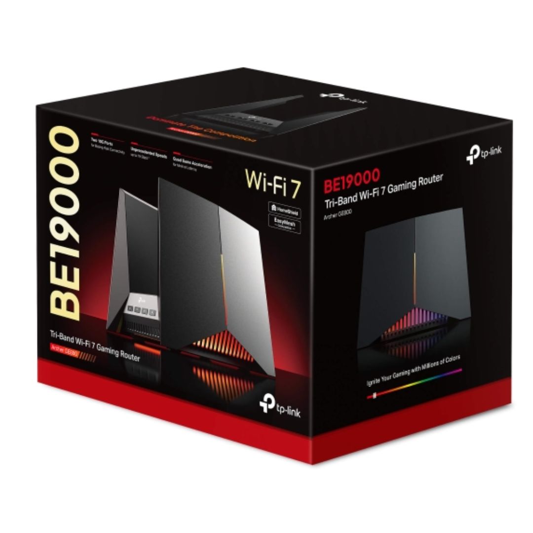 TP-Link Archer GE800 BE19000 Tri-Band Wi-Fi 7 Gaming Router (WIFI7) 1376 Mbps at 2.4 GHz + 5760 Mbps at 5 GHz + 11520 Mbps at 6 GHz, 8Ã— Internal Anten