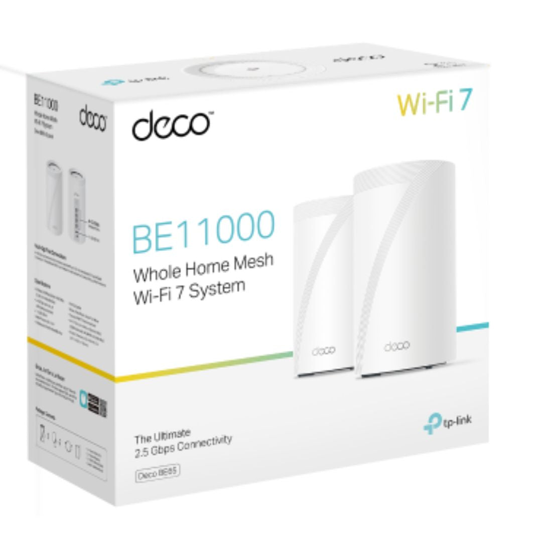TP-Link Deco BE65(2-pack) BE11000 Whole Home Mesh Wi-Fi 7 System  (WIFI7)  574 Mbps at 2.4 GHz + 4320 Mbps at 5 GHz + 5760 Mbps at 6 GHz