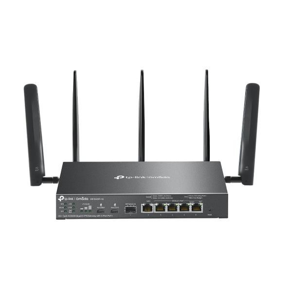 TP-Link ER706WP-4G Omada 4G+ Cat6 AX3000 Gigabit VPN Gateway with 4-Port PoE+, 574Mbps at 2.4 GHz + 2402 Mbps at 5 GHz (HE160) Wi-Fi Speed, 300 Mbps D