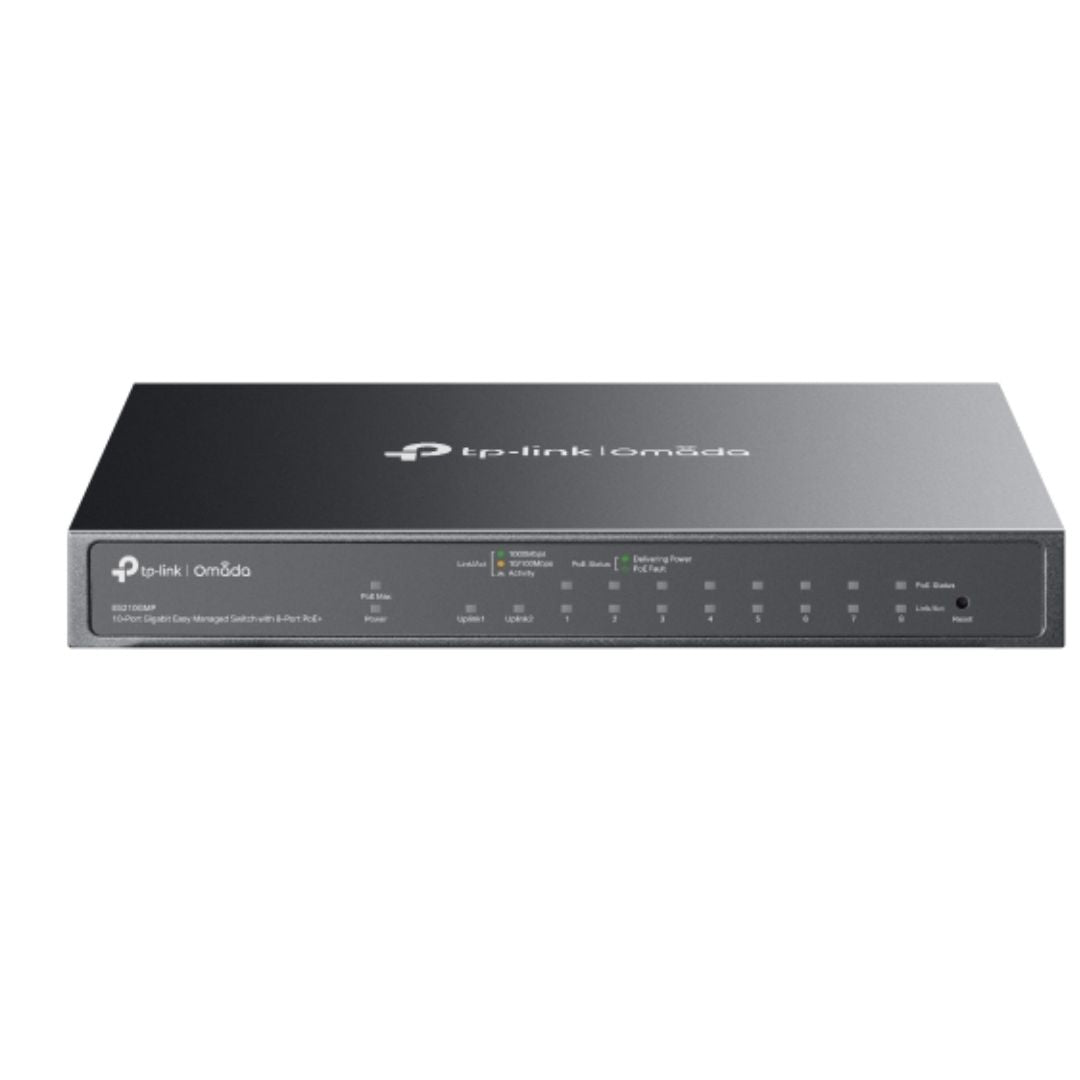 TP-Link ES210GMP Omada 10-Port Gigabit Easy Managed Switch with 8-Port PoE+,  Flow Control, Loopback Detection, Port Isolation, Port Mirroring, LAG, V