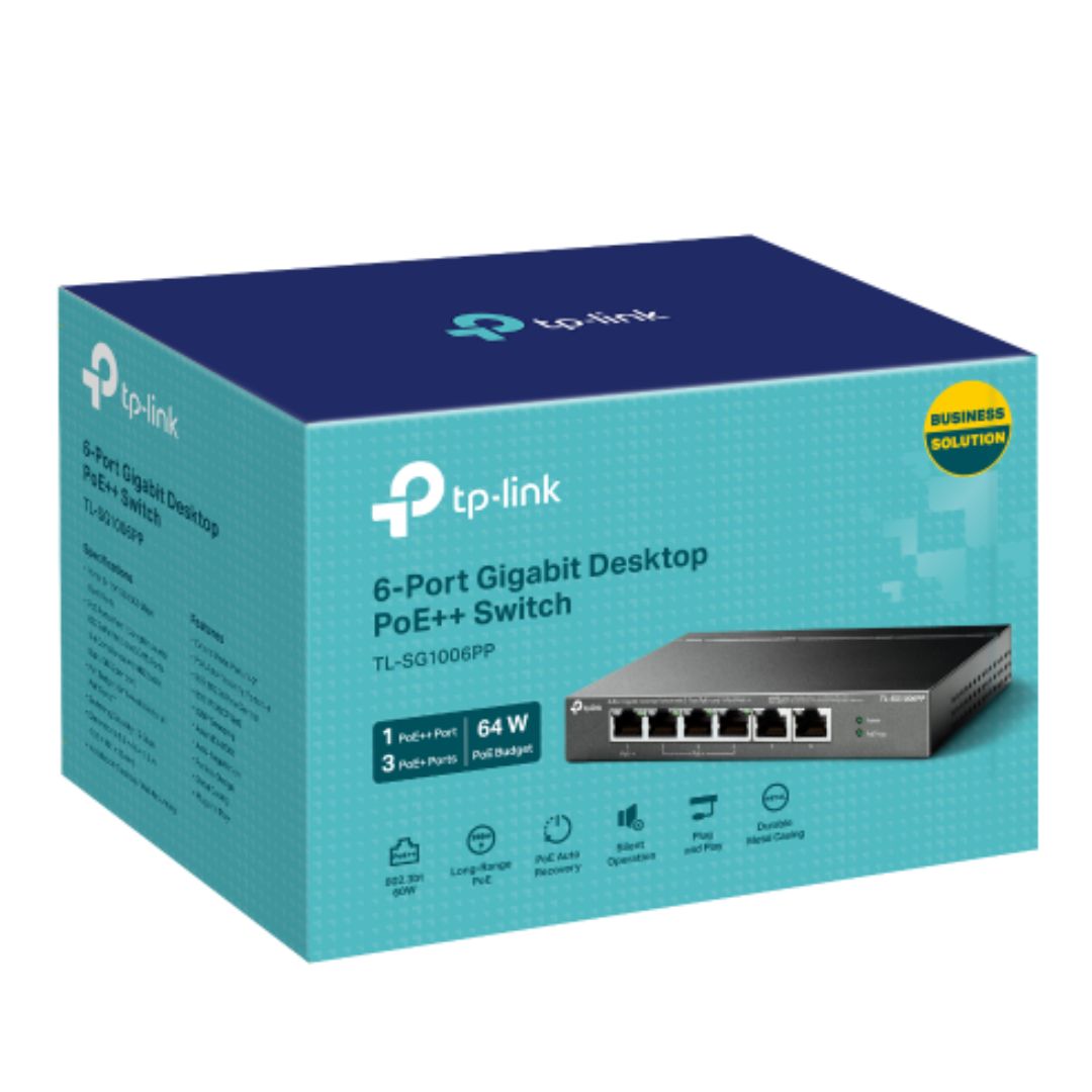 TP-Link TL-SG1006PP 6-Port Gigabit Desktop Switch with 3-Port PoE+ and 1-Port PoE++ , 6Ã— 10/100/1000 Mbps RJ45 ports