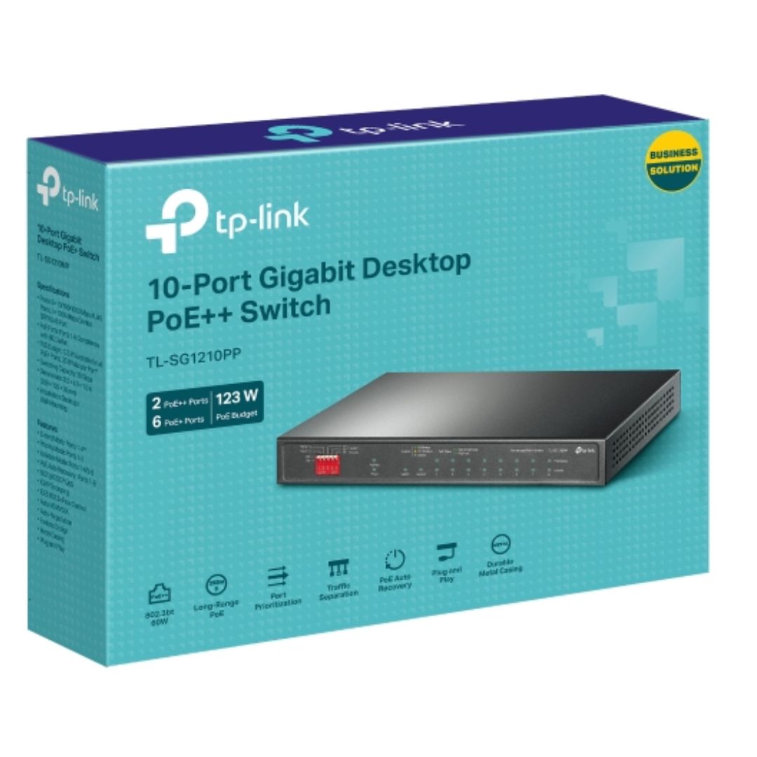 TP-Link TL-SG1210PP 10-Port Gigabit Desktop Switch with 6-Port PoE+ and 2-Port PoE++ , 9Ã— 10/100/1000Mbps RJ45 Ports, 1Ã— 1000Mbps Combo SFP/RJ45 Port