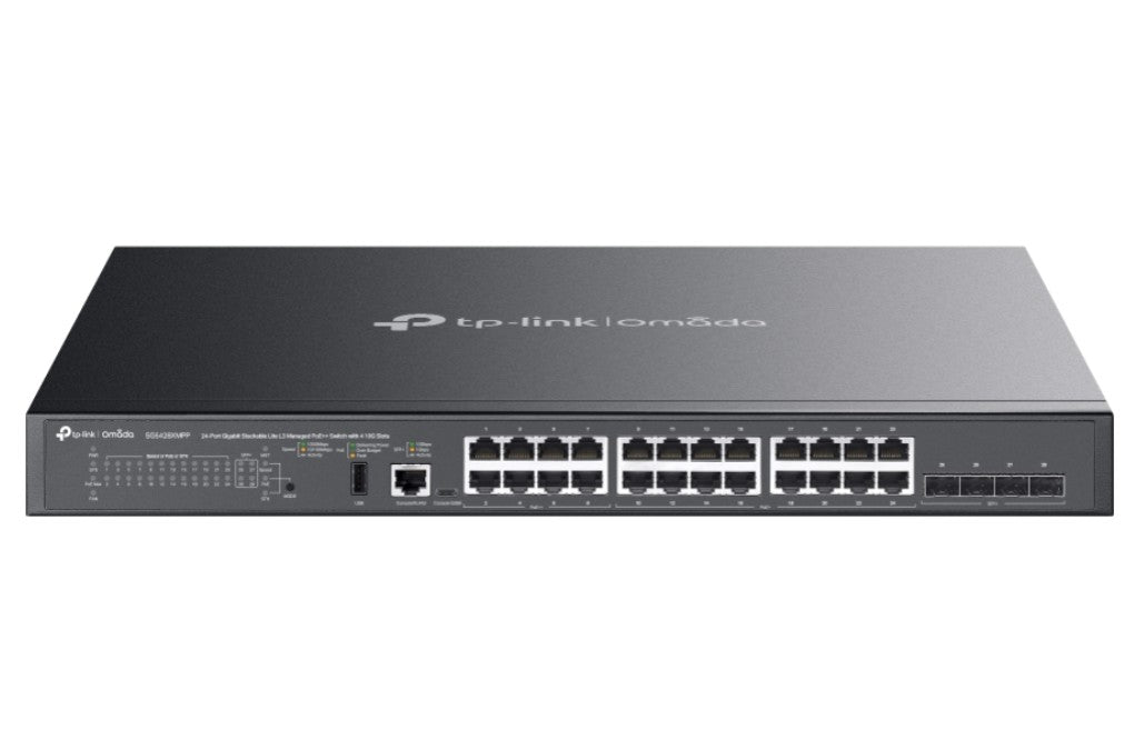 TP-Link SG5428XMPP Omada 24-Port Gigabit Stackable Lite L3 Managed PoE++ Switch with 4Ã— 10G Slots