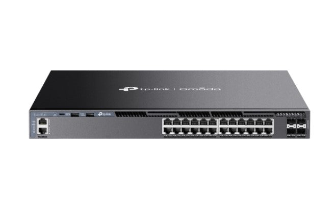 TP-Link SG6428X Omada 24-Port Gigabit Stackable L3 Managed Switch with 4 10GE SFP+ Slots, 24Ã— Gigabit RJ45 Ports, 4Ã— 10G SFP+ Slots, RJ45/Type C USB C