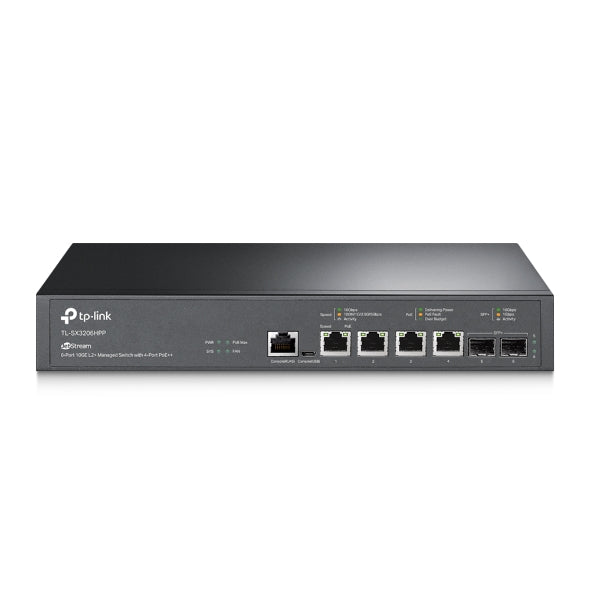 TP-Link SX3206HPP Omada JetStream 6-Port 10GE L2+ Managed Switch with 4-Port PoE++, 4Ã— 10G PoE++ Ports, 2Ã— 10G SFP+ Slots, RJ45/Micro-USB Console Port
