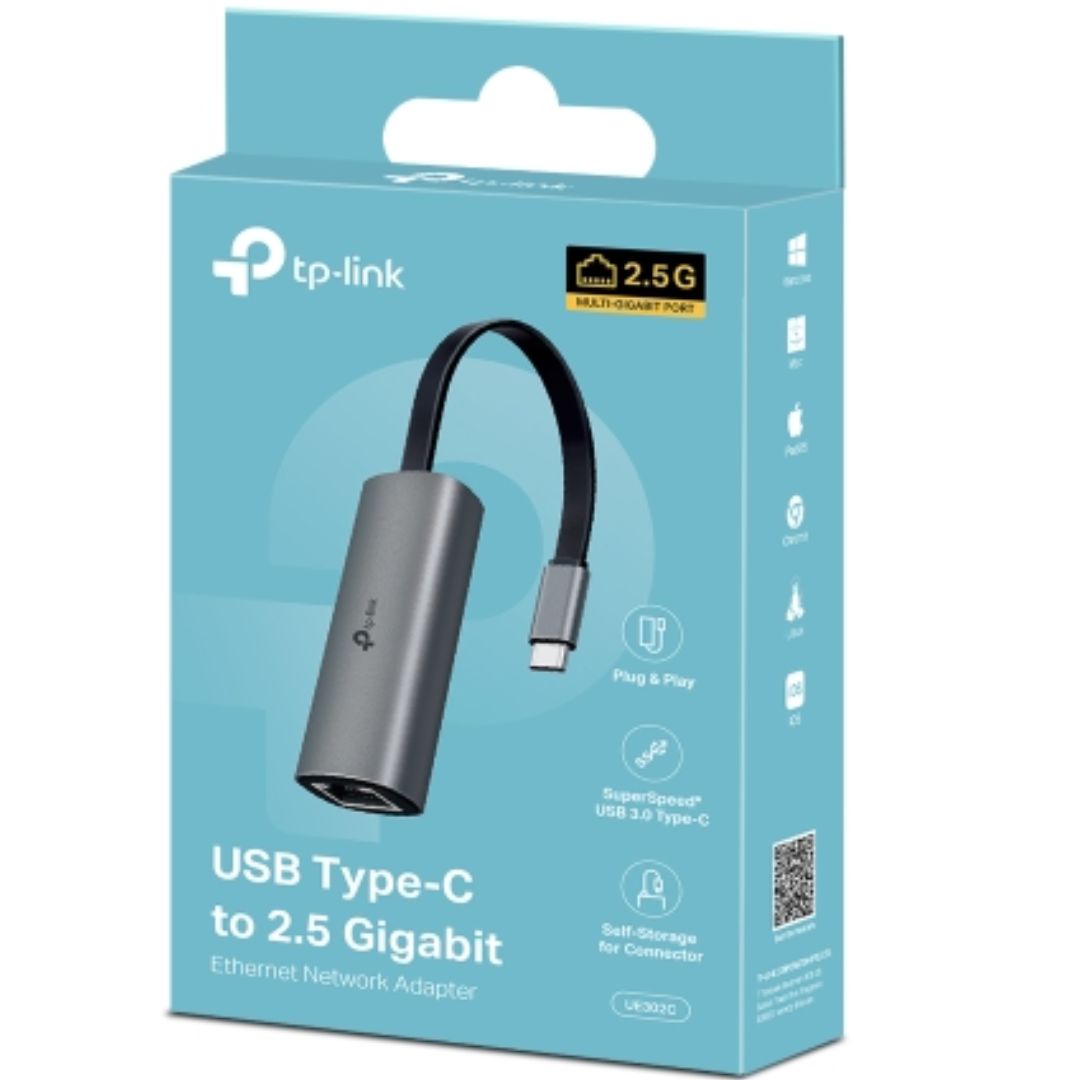 TP-Link UE302C USB Type-C to 2.5 Gigabit Ethernet Network Adapter, 1 USB 3.0 Type-C Connector, 1Ã—2.5 Gigabit Ethernet Port, Foldable, Portable Design