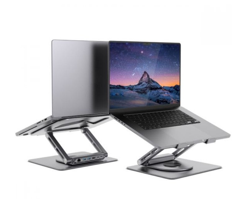 mbeat Stage S12 Rotating Laptop Stand with USB-C Docking Station Flexible Ergonomic Design USB-C HDMI RJ45 1000Mbps