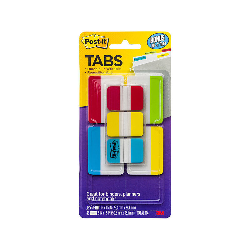 Post-It Tabs Assorted Sizes and Colours 48-Pack - Box of 12 - 70103113