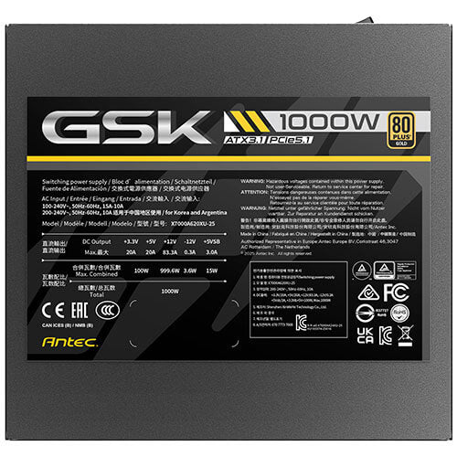 Antec GSK1000 AU 1000W 80 Plus Gold Fully Modular ATX 3.1 Power Supply with 120mm FDB Fan - 10 Year Warranty