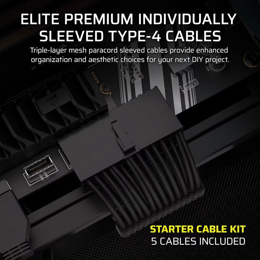 Corsair PSU - Elite Premium Individually Sleeved Type-4 PSU Cables Starter Kit - Black