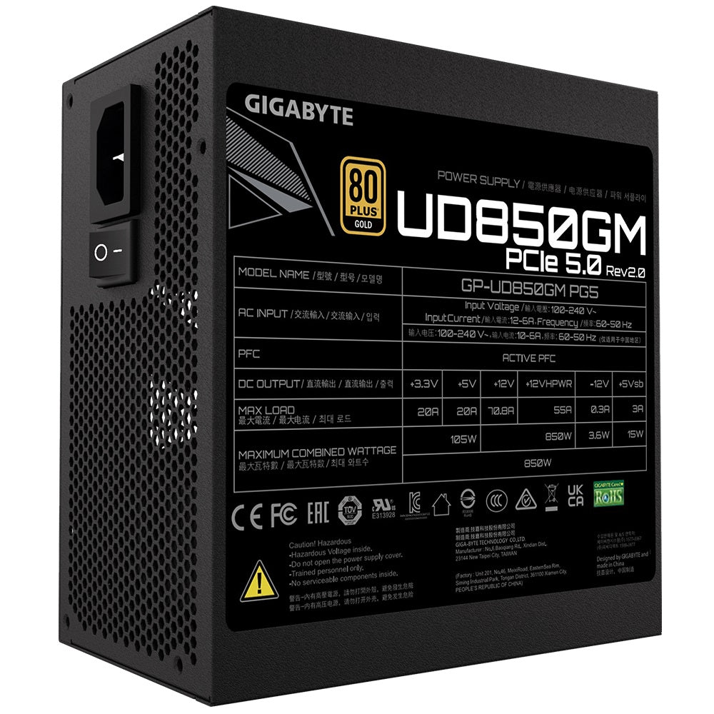Gigabyte UD850GM PG5 2.0 850W 80 PLUS GOLD ATX 3.0 Power Supply â€“ GP-UD850GM-PG5-V2