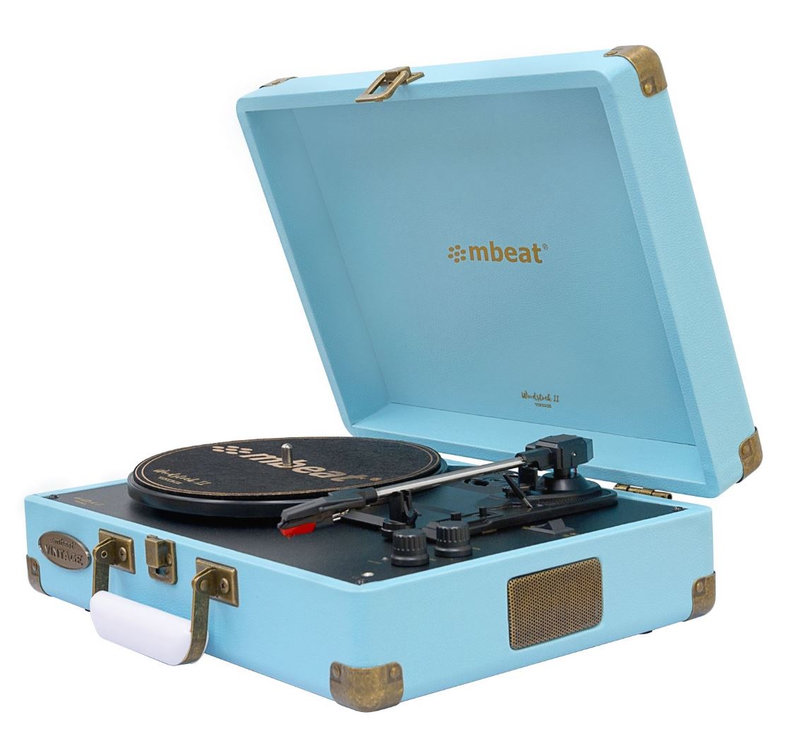 mbeat  Woodstock 2 Sky Blue Retro Turntable Player with BT Receiver & Transmitter Built-in Bluetooth receiver eaturing 3 speed settings